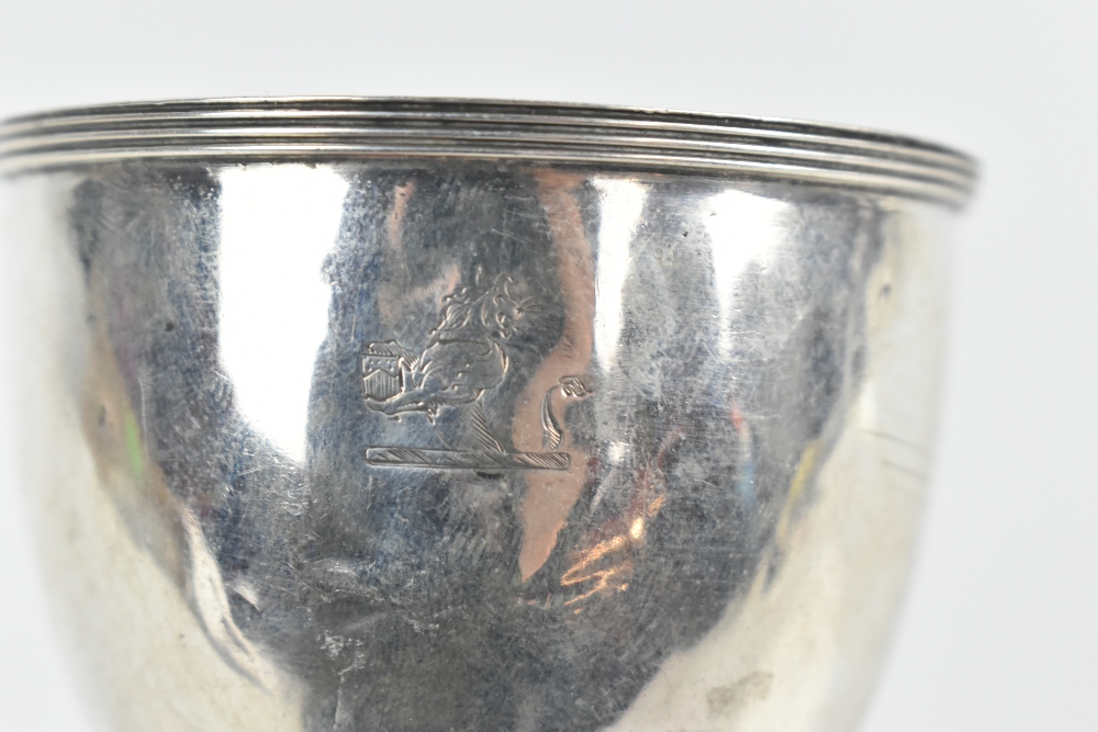 STEPHEN ADAMS II; a George III hallmarked silver wine funnel with reeded detail and engraved lion - Image 2 of 9