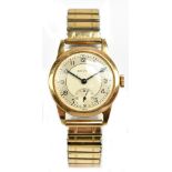 ENOVY; a gentleman's vintage 9ct yellow gold wristwatch, the circular dial set with Arabic