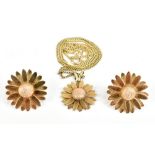 A suite of 9ct clogau Welsh gold comprising daisy necklace and matching earrings, approx 11.5g.