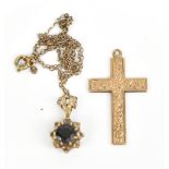 A 9ct yellow gold engraved cross pendant, approx 2.7g, and a 9ct yellow gold fine link chain