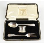JOHN ROUND; an Edward VII hallmarked silver matched three piece christening set, comprising spoon