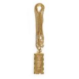 A 9ct yellow gold ingot pendant on 9ct yellow gold flat link chain, approx 14.8g.Additional