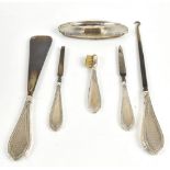 HENRY MATTHEWS; a George V hallmarked silver six piece manicure set, with hallmarked silver mounts