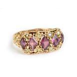 A 15ct yellow gold seed pearl and amethyst dress ring, size J, approx 2.2g.Additional
