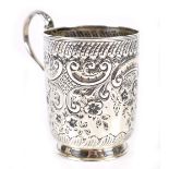 WILLIAM MAMMATT & SONS; a later Victorian hallmarked silver cup with high loop handle over foliate