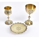 GEORGE UNITE; a Victorian hallmarked silver three piece communion set comprising two miniature