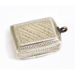 JOHN BETTRIDGE; a George IV hallmarked silver vinaigrette of rectangular form with chased detail,