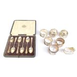 JOSIAH WILLIAMS & CO; a set of six Edward VII hallmarked silver teaspoons, with cast decoration to