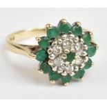 A 9ct yellow gold emerald and diamond cluster dress ring, size K, approx 3.3g.