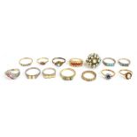 An 18ct yellow gold and opal set ring of stepped elaborate design, size K, approx 10g, a 9ct