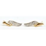 A pair of small 9ct yellow gold diamond set earrings, length of drop approx 1.5cm, approx 0.8g.