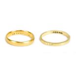 A 22ct yellow gold wedding band, size N 1/2, approx 3.6g, and an 18ct yellow gold wedding band