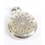 A Continental white metal vinaigrette in the form of a pocket watch, with chased star detail to