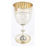 WILLIAM AITKEN; an Edward VII hallmarked silver pedestal trophy cup with engraved inscription 'For