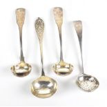 WILLIAM RUSSELL II; a pair of William IV hallmarked silver ladles, each with engraved initials JP to