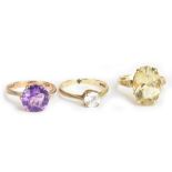 Three 9ct yellow gold dress rings, various sizes, approx 8.1g.Additional InformationGeneral