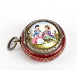 A 19th century Continental gilt metal and enamel vinaigrette of circular form, decorated with