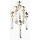 JAMES LEWIS & SONS; a set of six Edward VII hallmarked silver coronation teaspoons, each with cast