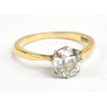 An 18ct yellow gold diamond solitaire ring, the diamond weighing approx 1cts, size M, approx 2.6g.