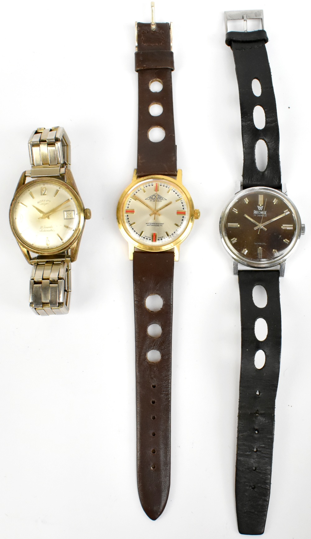 Three gentleman's wristwatches comprising Ackro, Rotary and Precimax (3).Additional