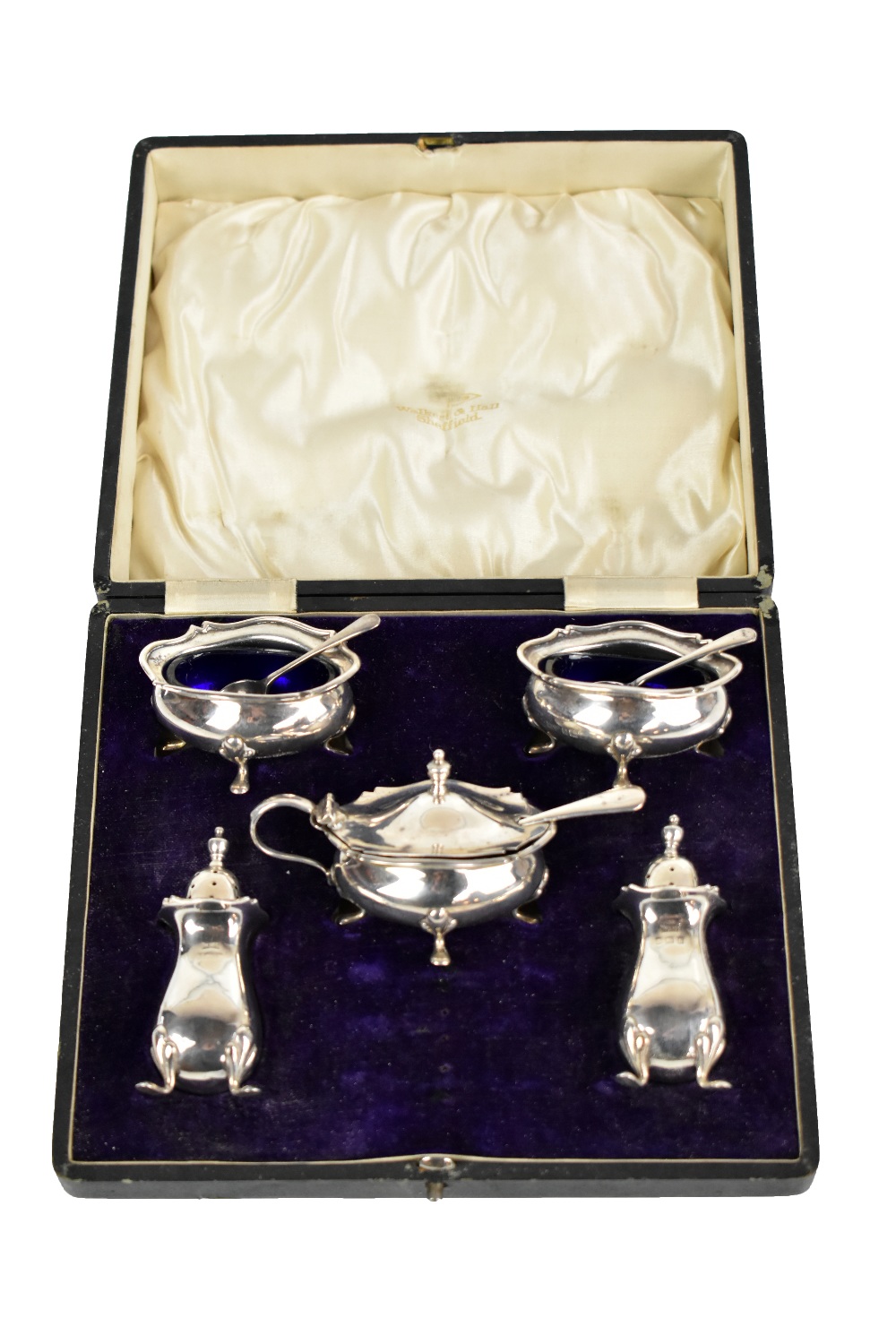 WALKER & HALL LTD; a cased George V hallmarked silver five piece cruet set comprising mustard and - Image 2 of 16