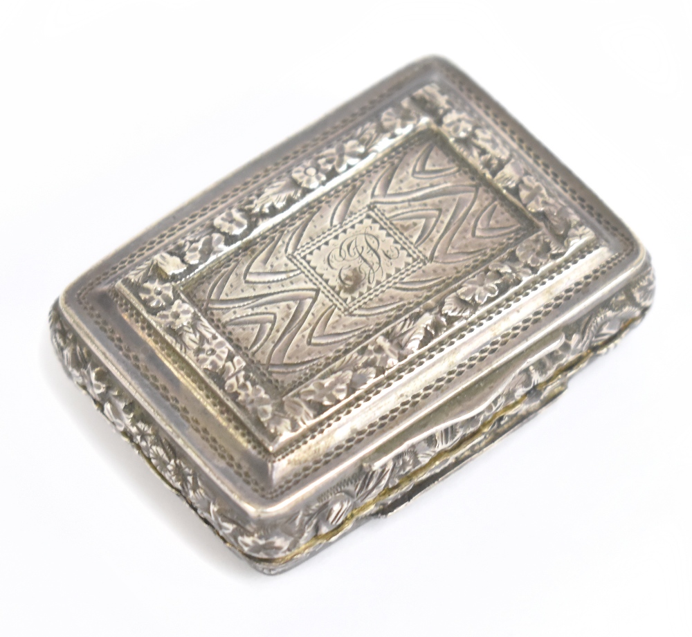 JOSEPH WILLMORE; a George III hallmarked silver vinaigrette of curved rectangular form, with cast