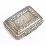 JOSEPH WILLMORE; a George III hallmarked silver vinaigrette of curved rectangular form, with cast