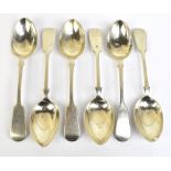 JOSIAH WILLIAMS & CO; a set of Victorian hallmarked silver Fiddle pattern spoons, Exeter 1879,