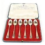 ROBERTS & BELK; a cased set of six George V hallmarked silver teaspoons of plain form, produced to