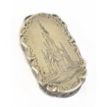 J.M; a Victorian hallmarked silver castle top vinaigrette of oval form with chased detail, the