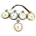 A small group of pocket watches, including a gold plated Waltham open face example, and two silver