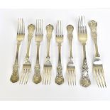 D MCCALLUM; a set of six Queen's pattern table forks, Glasgow 1845, and a further larger Sheffield