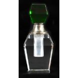 LAURENCE R WATSON & CO; a contemporary faceted glass scent bottle with green glass stopper,