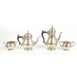 BARKER ELLIS SILVER CO; an Elizabeth II hallmarked silver four-piece tea set comprising tea and