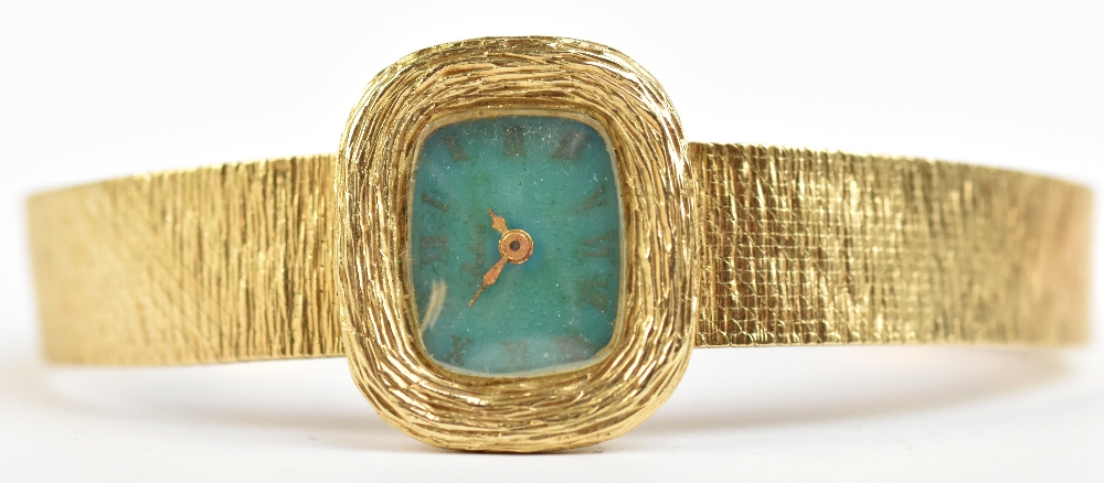 BULOVA; a lady's vintage 14ct yellow gold wristwatch, the turquoise coloured dial set with Roman - Bild 2 aus 2