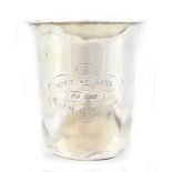 SIMON GROTH; a late 19th century Danish silver beaker inscribed 'A gift of love to the Revd. M.