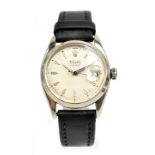 ROLEX; a gentleman's stainless steel oyster date perpetual wristwatch, date aperture and replaced