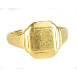 An 18ct yellow gold signet ring, with vacant cartouche, approx size Q, approx 5.8g.Additional