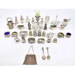 A large group of various silver plated cruets, and further items including pierced bowl and WMF-