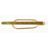 A 9ct yellow gold tie pin, with engine turned decoration, length 7cm, combined approx 5.7g.