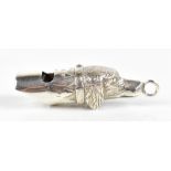 AN; an Elizabeth II hallmarked silver dog whistle modelled in the form of a pointer dog's head,
