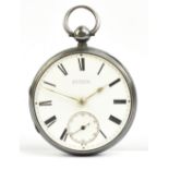 KENT & SONS OF MANCHESTER; a hallmarked silver key wind open face pocket watch, the white