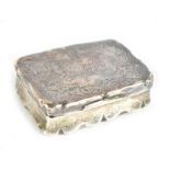 A late Victorian hallmarked silver snuff box of rectangular form, the hinged lid with engraved