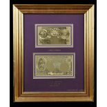 Two gold plated ten shillings and £5 banknotes, limited edition 911/1000, with certificate of