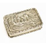 TAYLOR & PERRY; a William VI hallmarked silver castle top vinaigrette, decorated with a scene of