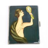 MAPPIN & WEBB LTD; a George V hallmarked silver cigarette case, with painted cover depicting a