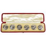 JOSEPH GLOSTER LTD; a set of six Edward VII hallmarked silver shirt buttons, each with repoussé