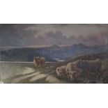 A HARRISON BARNES; an oil on canvas, Highland scene with Highland cattle in the foreground,