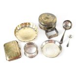 A collection of hallmarked silver items to include a cigarette case, a sifter spoon,