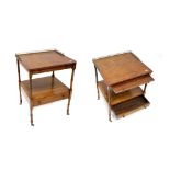 A small reproduction mahogany square side table with galleried top and brush-in slide above lower